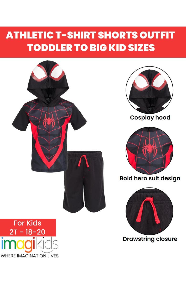 Marvel Spider-Man Cosplay 2-Piece Hooded Tee and Shorts Set, Alternate, color, Black Red Spider Man
