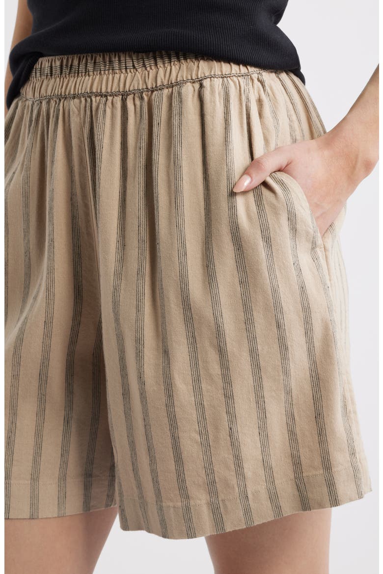 Pull-On Linen Blend Shorts, Alternate, color, TAN- BLACK SONJAY STRIPE