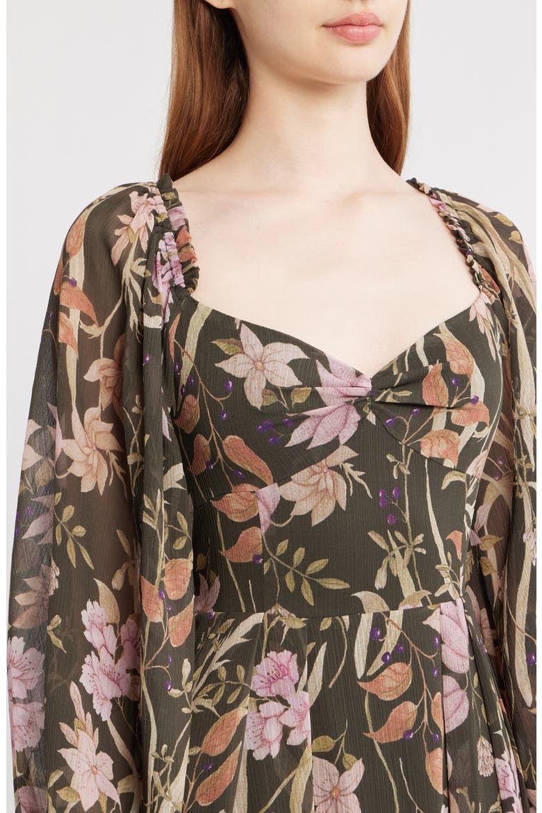 Floral Long Sleeve Chiffon Dress, Alternate, color, BLACK LILAC OLIVE