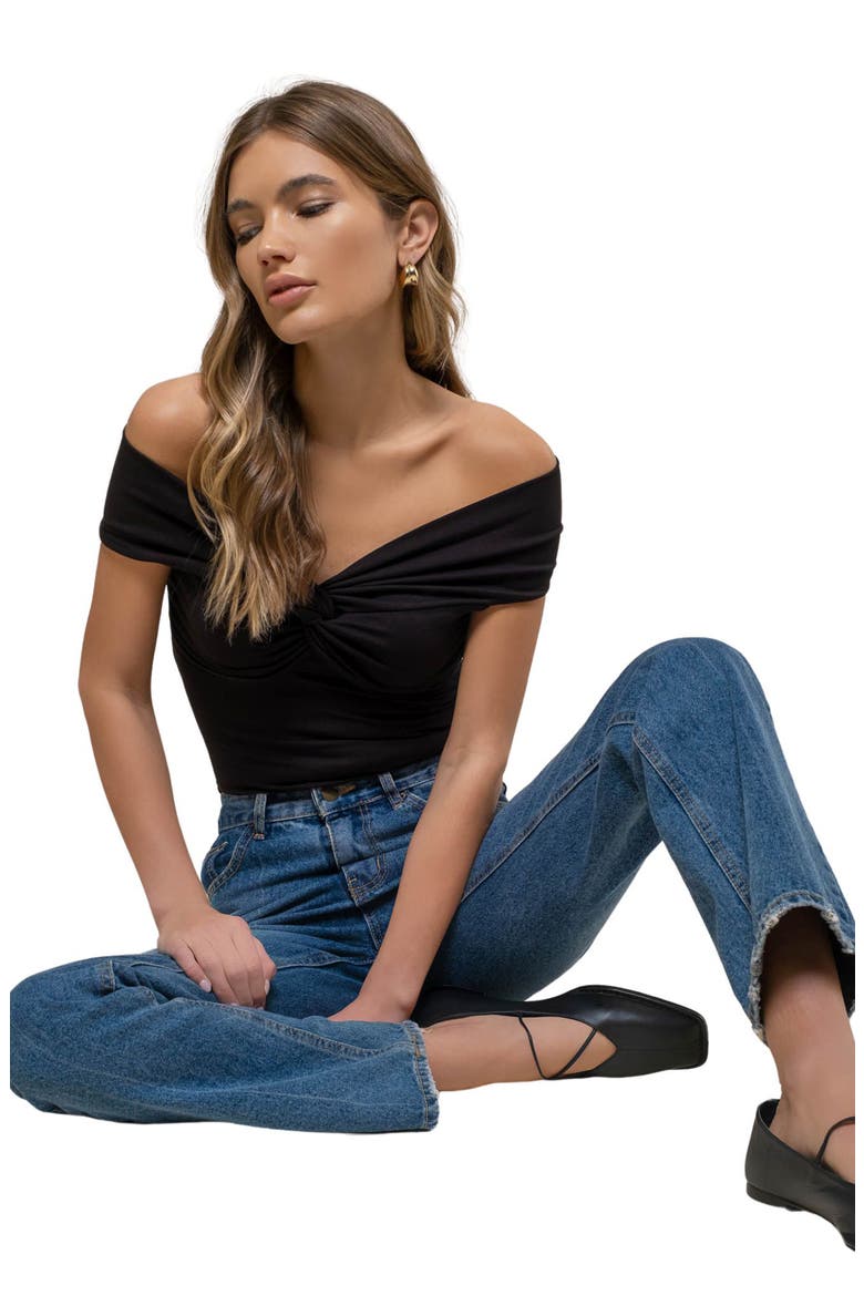 Off the Shoulder Knit Crop Top, Alternate, color, BLACK