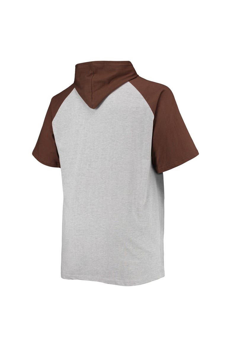 Men's Heathered Gray/Brown Cleveland Browns Big & Tall Raglan Short Sleeve Pullover Hoodie, Alternate, color, Heather Gray