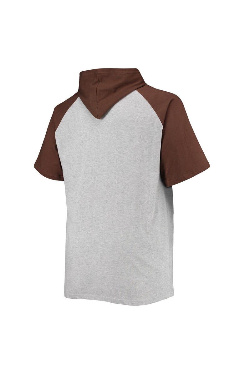 PROFILE Men's Heathered Gray/Brown Cleveland Browns Big & Tall Raglan Short Sleeve Pullover Hoodie, Alternate, color, 