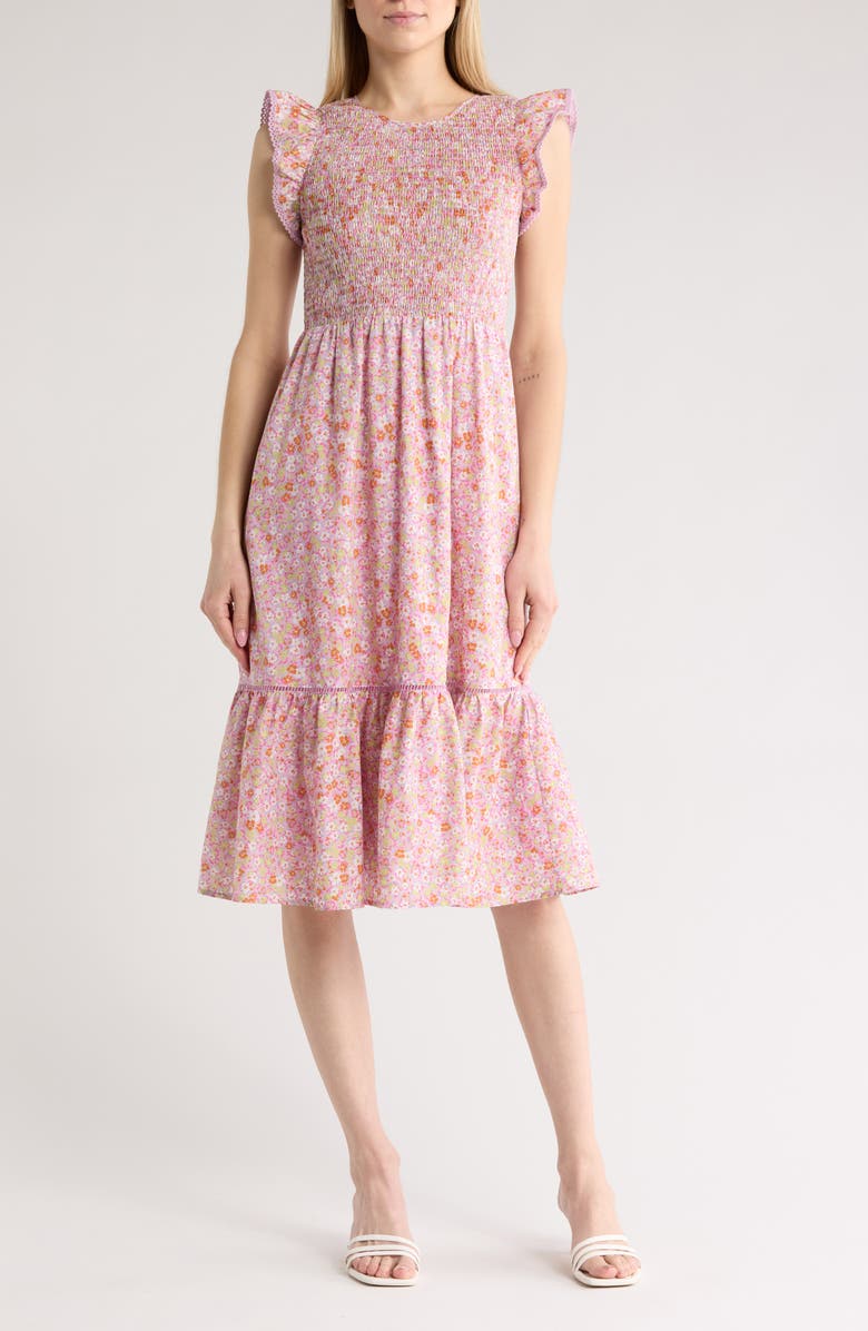 Lost + Wander Cecillia Smocked Cap Sleeve Cotton Midi Dress, Main, color, 