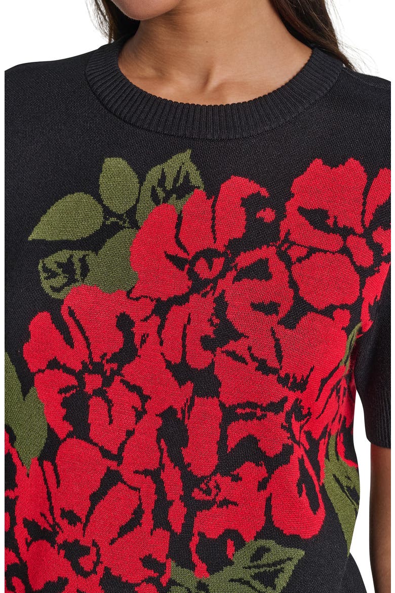 Rose Short Sleeve Sweater, Alternate, color, BLACK/ ADMIRAL RED/ GREEN