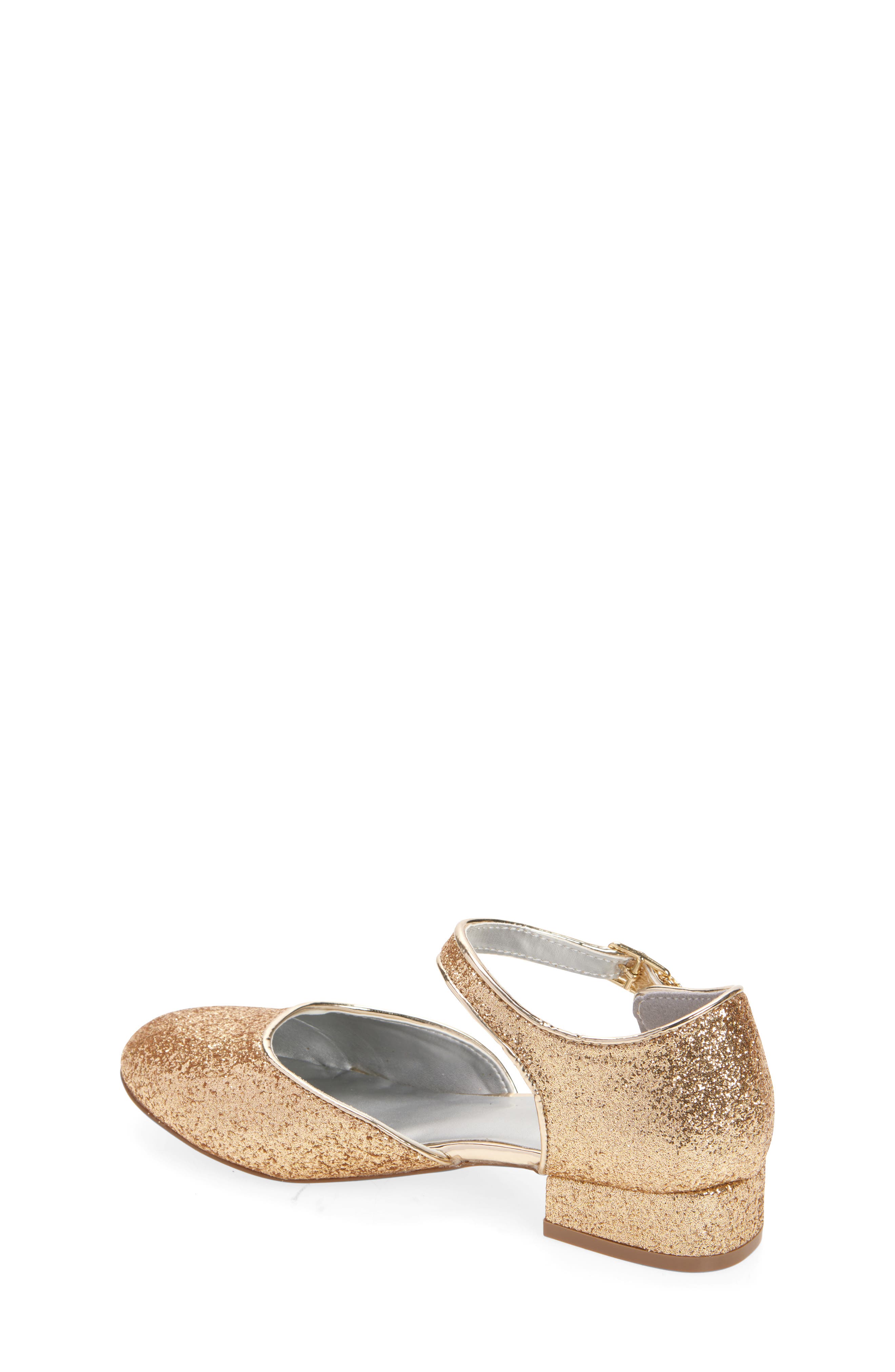 Nordstrom Kids' Rosalie Charm Ankle Strap Pump, Alternate, color, Gold Glitter