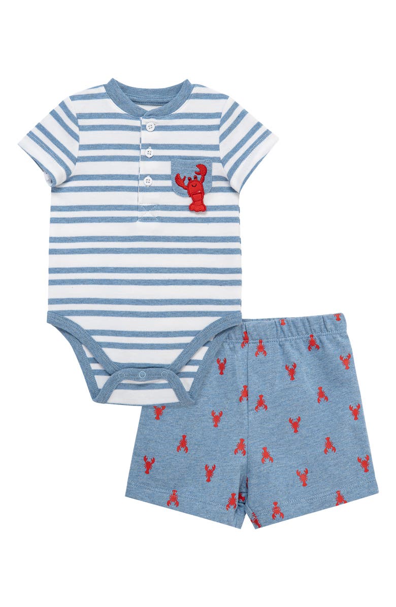 Little Me Lobster Bodysuit & Shorts Set, Main, color, Blue
