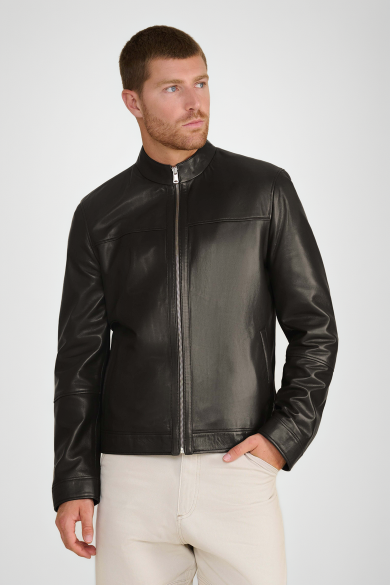 Otis Racer Leather Jacket, Main, color, Black