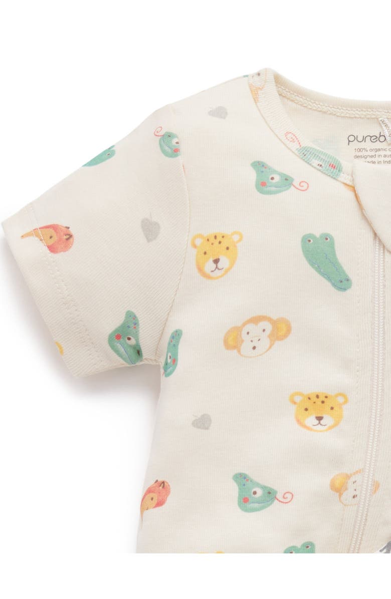 Purebaby 2 Pack Short Sleeve Zip Romper Animal, Alternate, color, Fiesta Heads Print