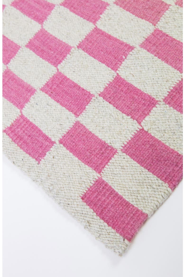 Zapotec Checkered Pink Handwoven Flatweave Wool Rug, Alternate, color, Pink