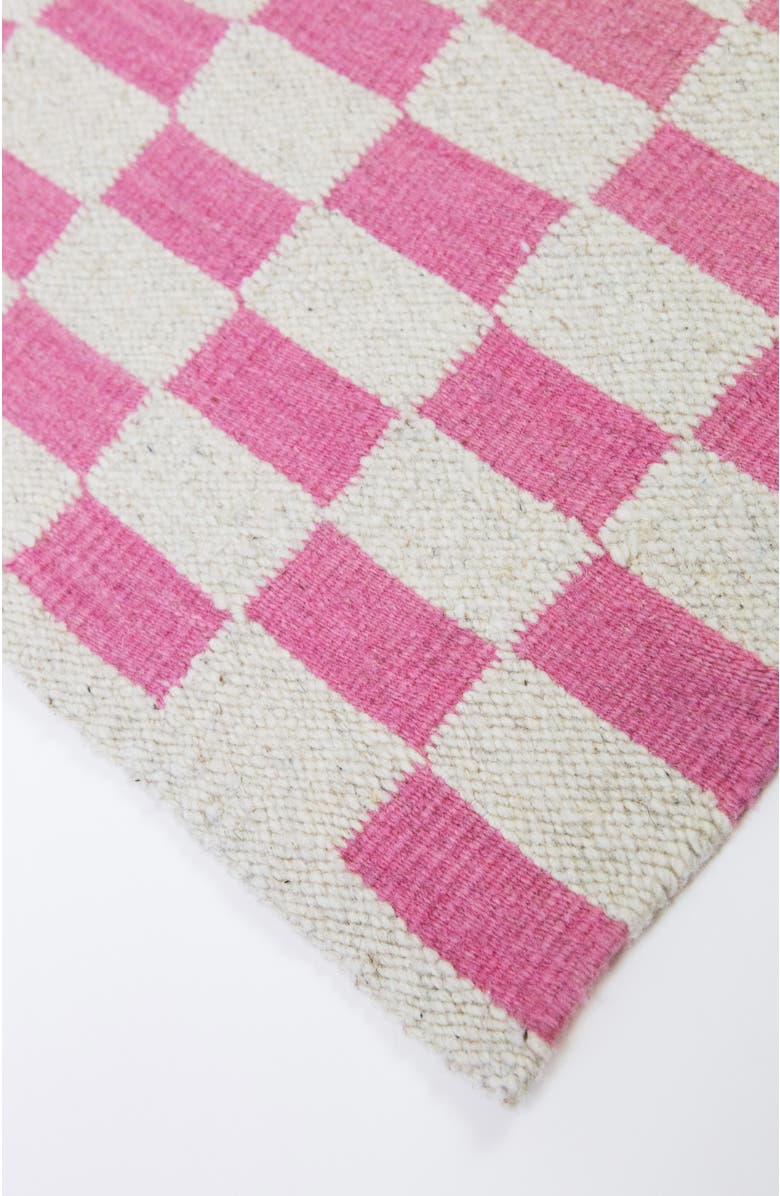 Archive New York Zapotec Checkered Pink Handwoven Flatweave Wool Rug, Alternate, color, Pink