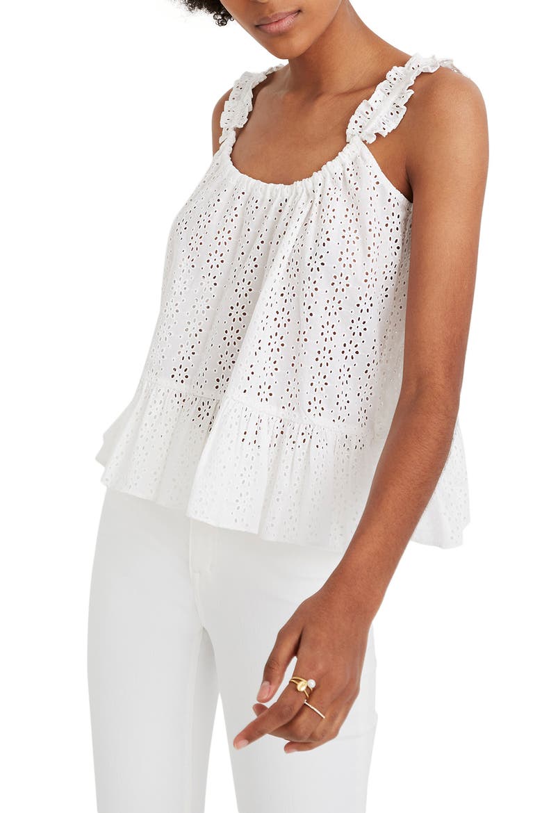 Eyelet Ruffle Strap Camisole, Main, color, EYELET WHITE