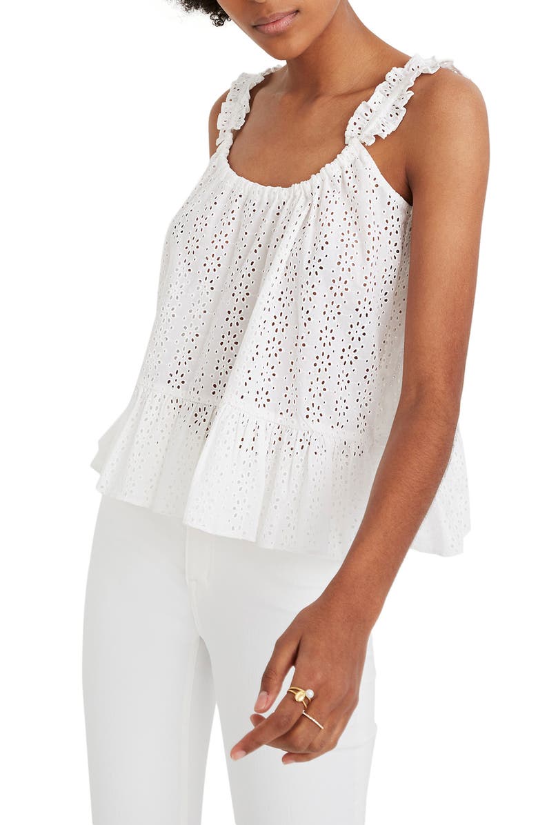 Madewell Eyelet Ruffle Strap Camisole, Main, color, 