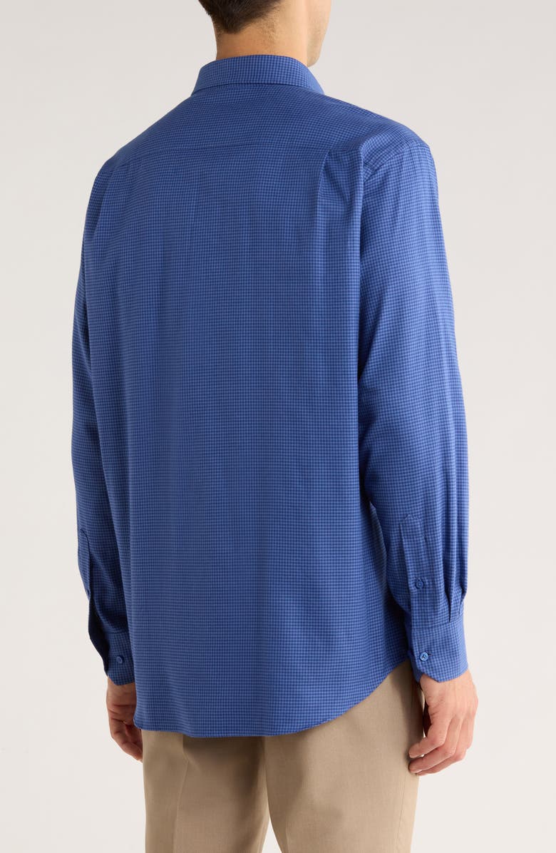 David Donahue Herringbone Micro Check Print Sport Shirt, Alternate, color, Navy