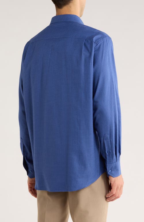 David Donahue Herringbone Micro Check Print Sport Shirt In Blue
