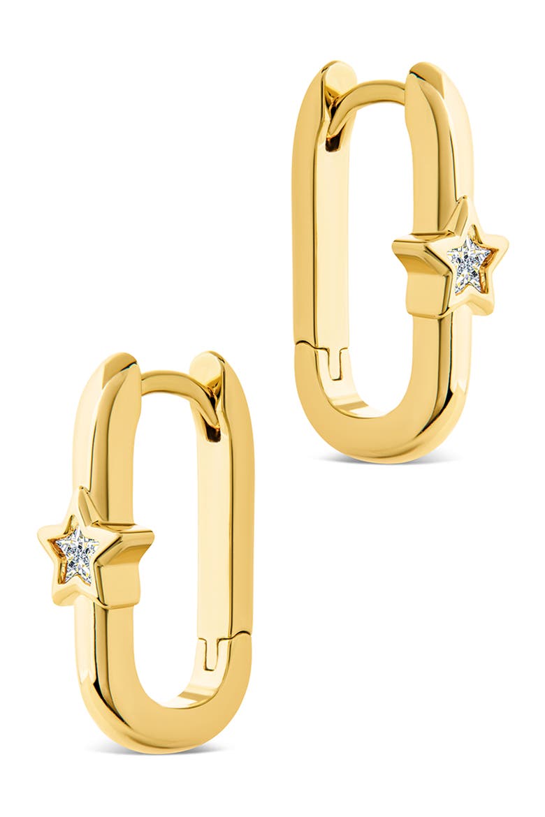 Bodil Cubic Zirconia Star Oval Hoop Earrings, Main, color, GOLD