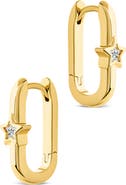 Sterling Forever Bodil Cubic Zirconia Star Oval Hoop Earrings
