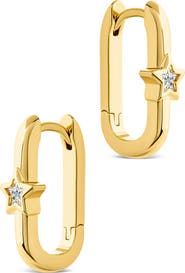 Sterling Forever Bodil Cubic Zirconia Star Oval Hoop Earrings