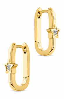 Sterling Forever Bodil Cubic Zirconia Star Oval Hoop Earrings