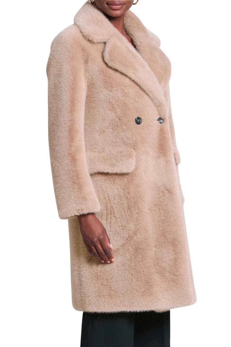 Relaxed Fit Longline Double Breasted Faux Mink Coat, Alternate, color, TAN