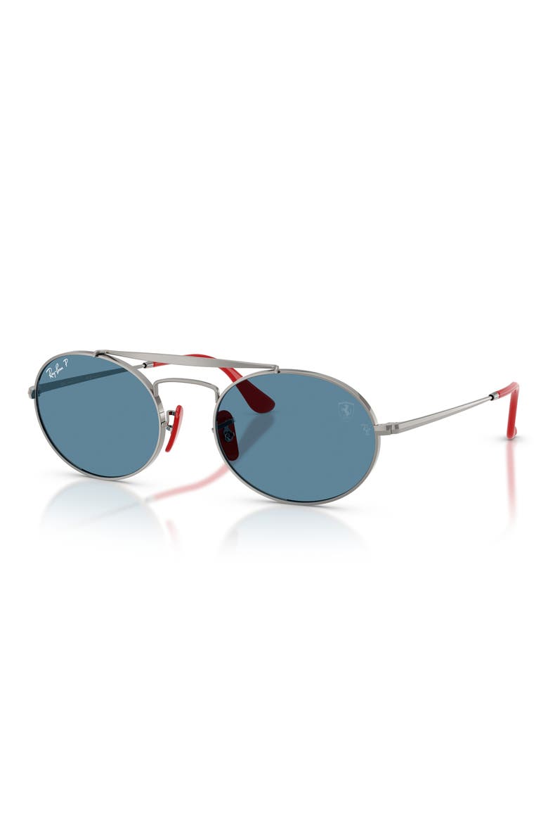 x Ferrari 54MM Polarized Oval Sunglasses, Alternate, color, GUNMETAL / POLAR BLUE