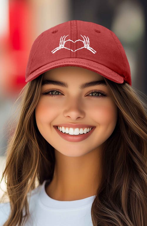 Dalix Skeleton Heart Embroidered Dad Hat In Washed Red