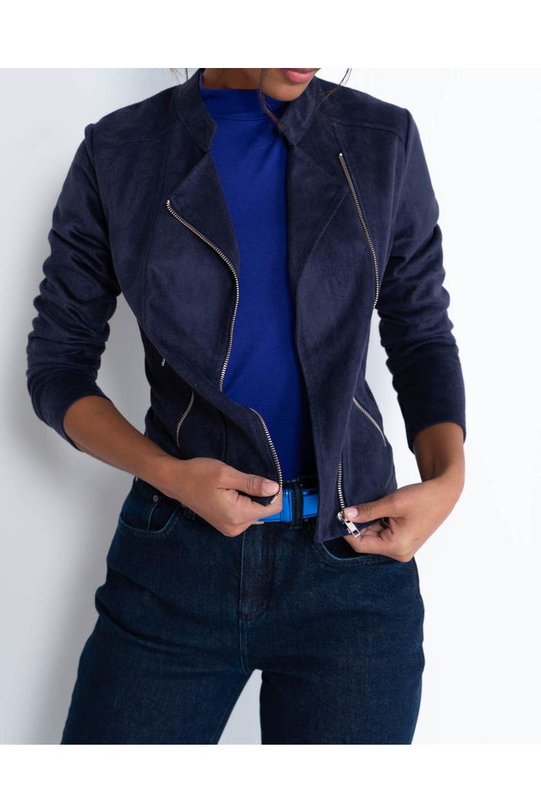 Rachel Cropped Biker Jacket, Alternate, color, Sultry Navy