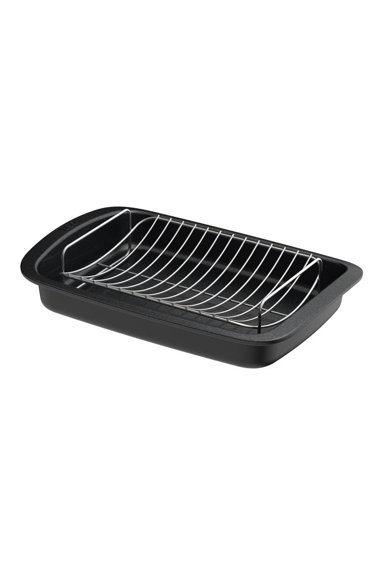 Leo Graphite Roasting Pan & Wire Rack, Main, color, BLACK