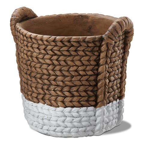 Palermo Two Tone Cement Basket Weave Print Planter