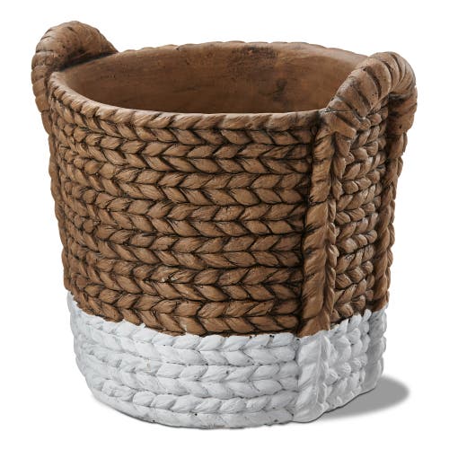 Tag Palermo Two Tone Cement Basket Weave Print Planter In Brown