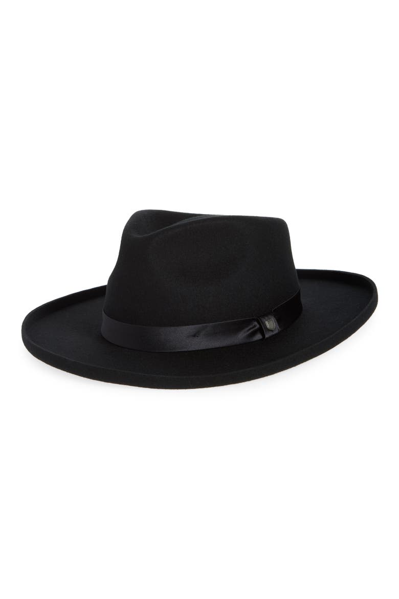 Victoria Felted Wool Fedora, Main, color, BLACK/ BLACK SATIN