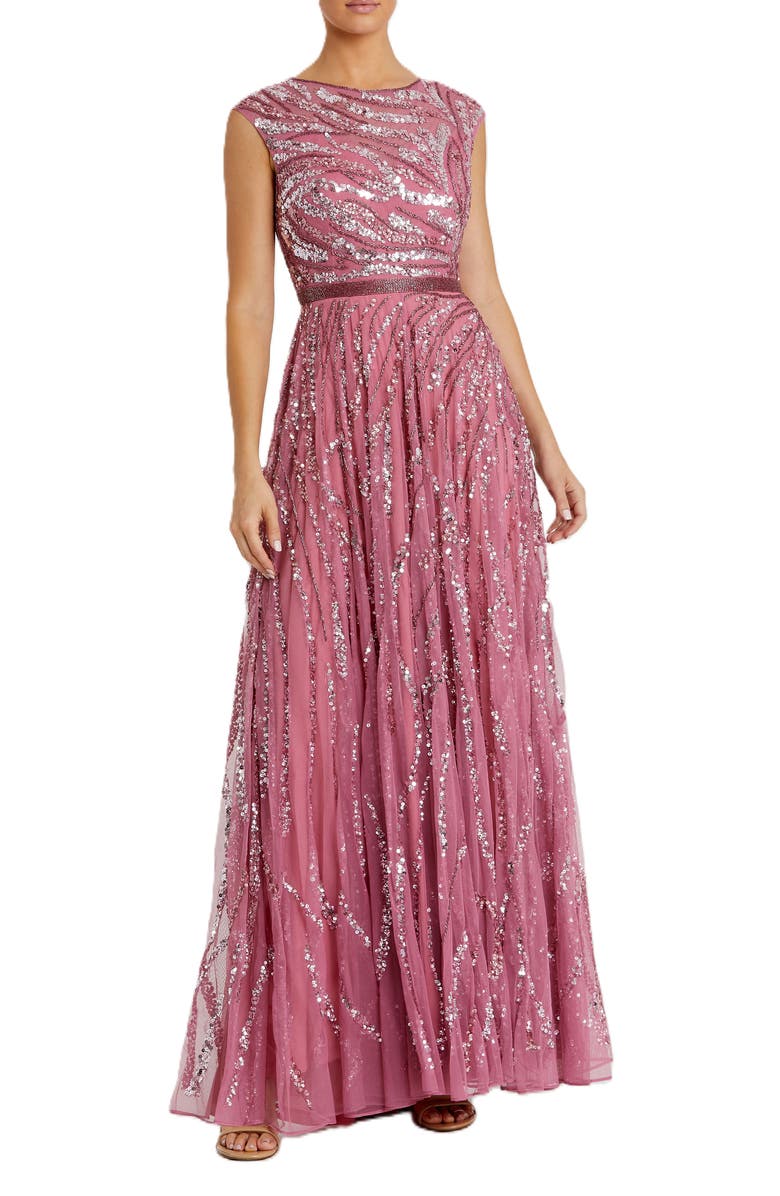 Mac Duggal Cap Sleeve Embellished Evening Gown, Main, color, Plum