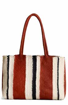 Madewell Leather Stripe Woven Tote