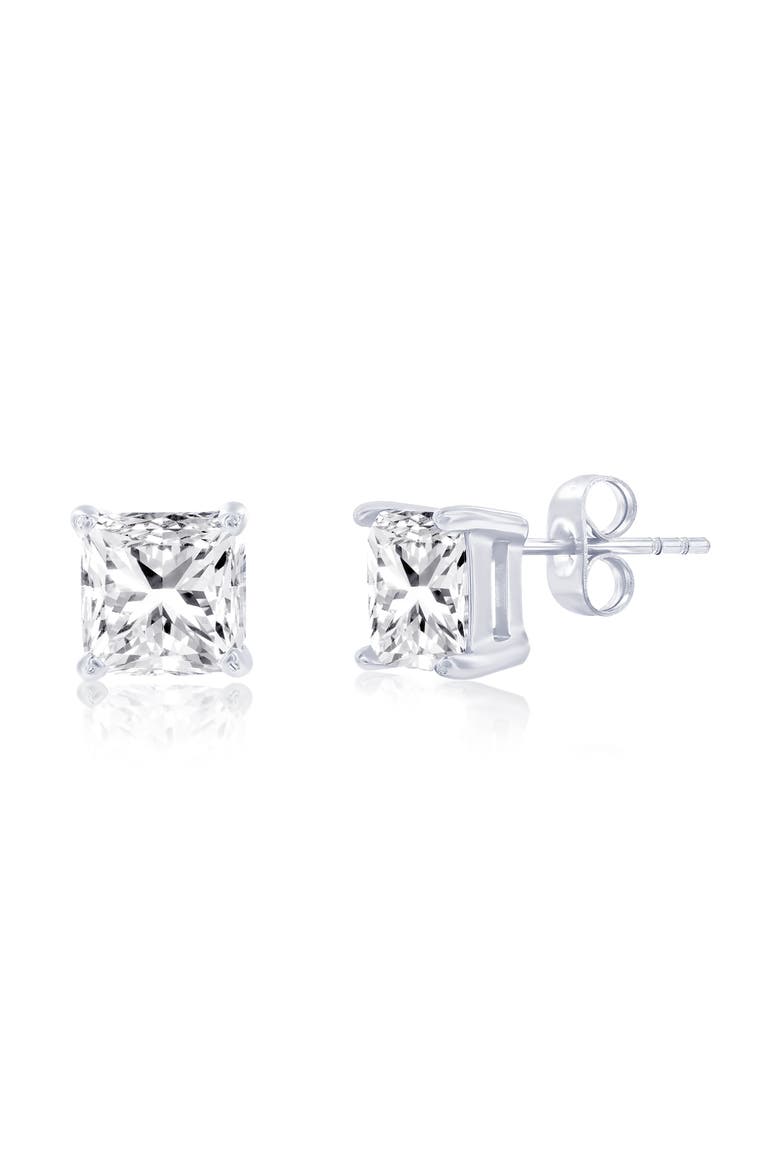 8mm Square Cubic Zirconia Stud Earrings, Main, color, SILVER/ CRYSTAL