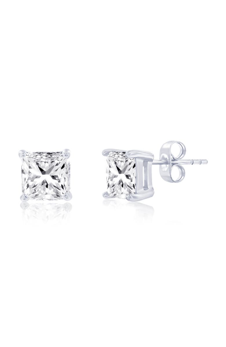BLACKJACK 8mm Square Cubic Zirconia Stud Earrings, Main, color, Silver/ Crystal