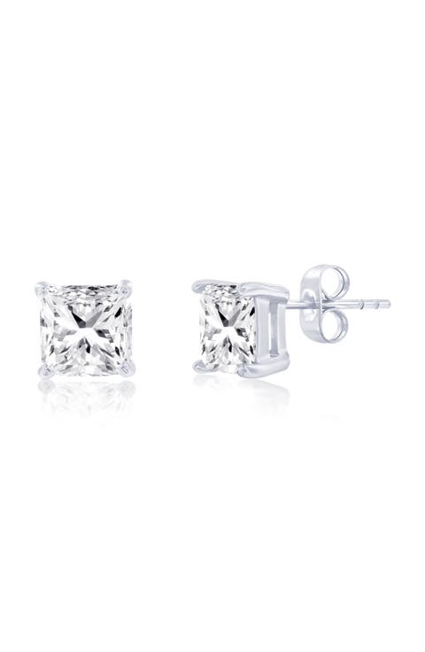 8mm Square Cubic Zirconia Stud Earrings