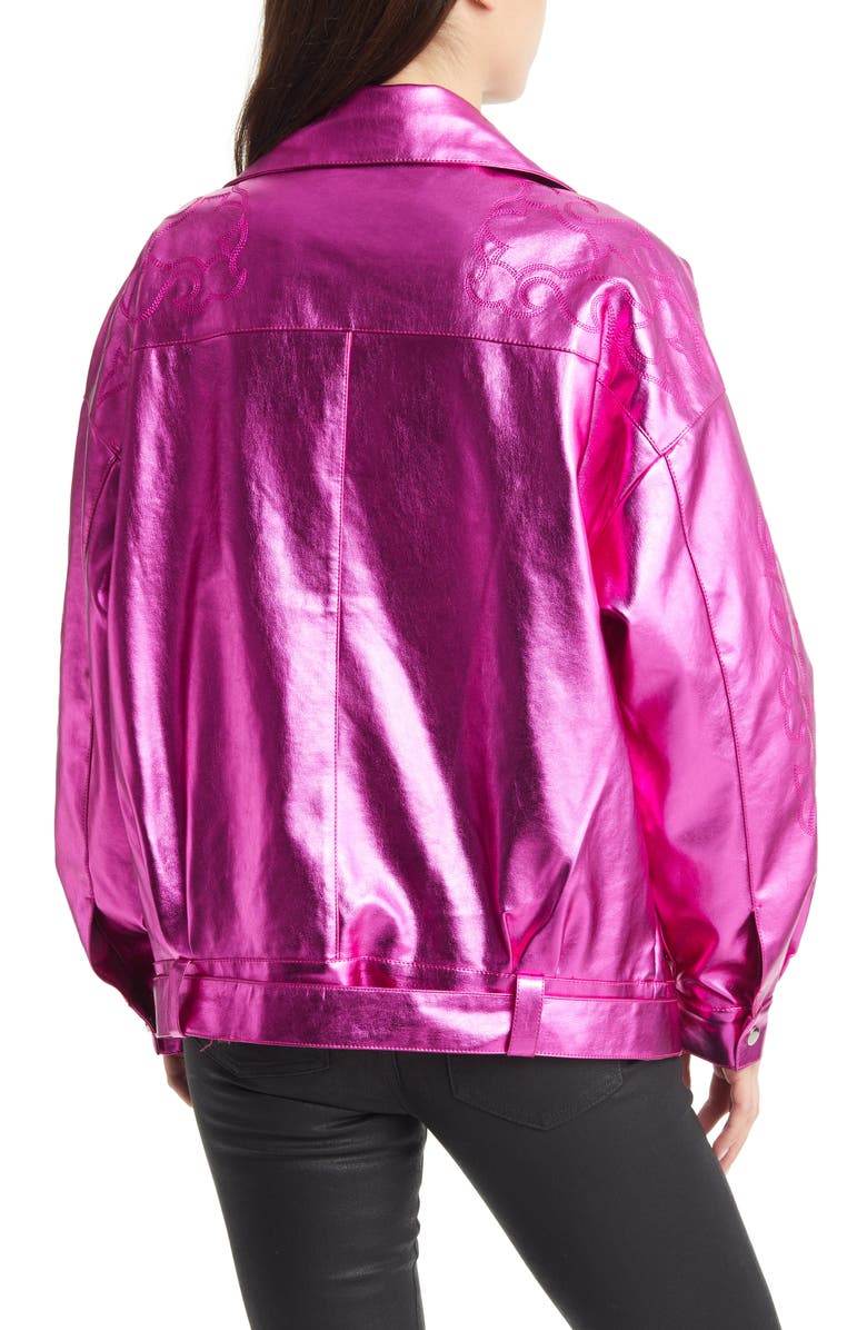 AZALEA WANG Metallic Faux Leather Moto Jacket, Alternate, color, Fuchsia