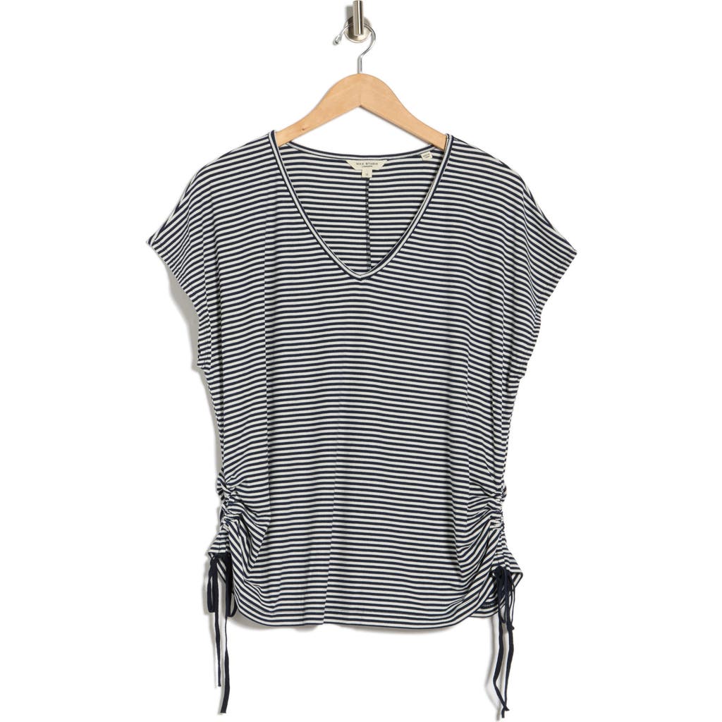 Max Studio Stripe Cap Sleeve Cinch Side T-shirt