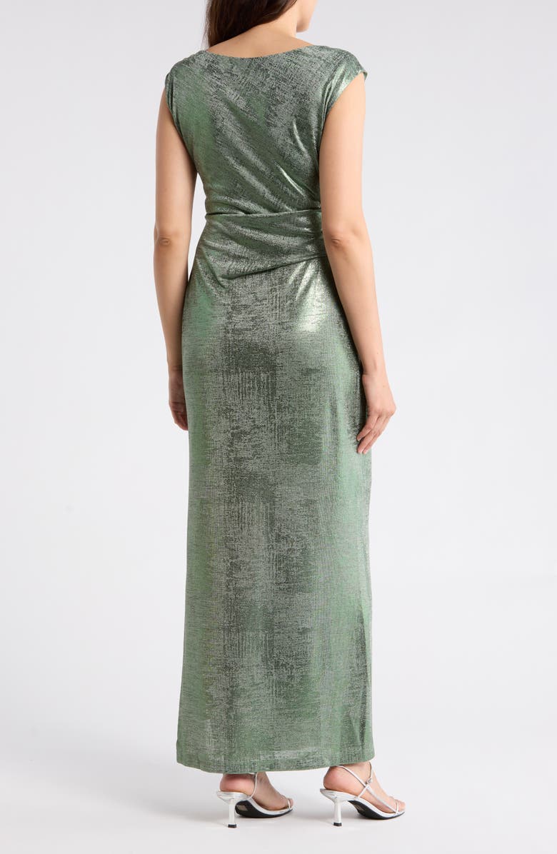 Connected Apparel Metallic Cowl Neck Sleeveless Gown, Alternate, color, Sage