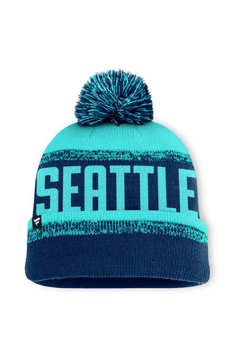 Men's Fanatics Deep Sea Blue/Light Blue Seattle Kraken Fundamentals Thrive Cuffed Knit Hat with Pom, Alternate, color, Navy