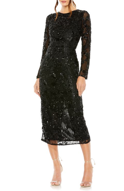 High Neck Long Sleeve Embellished Dress