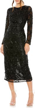 Mac Duggal High Neck Long Sleeve Embellished Dress