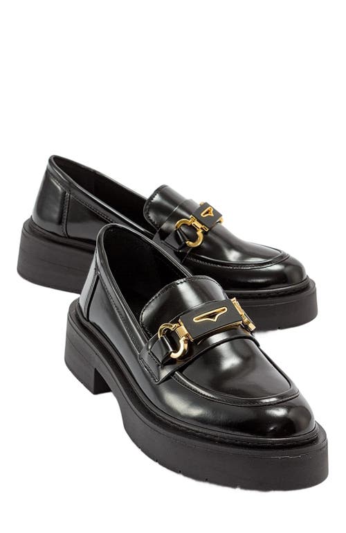 Forever & Always Shoes Simone Bit Platform Loafer In Black Patent Faux Leather
