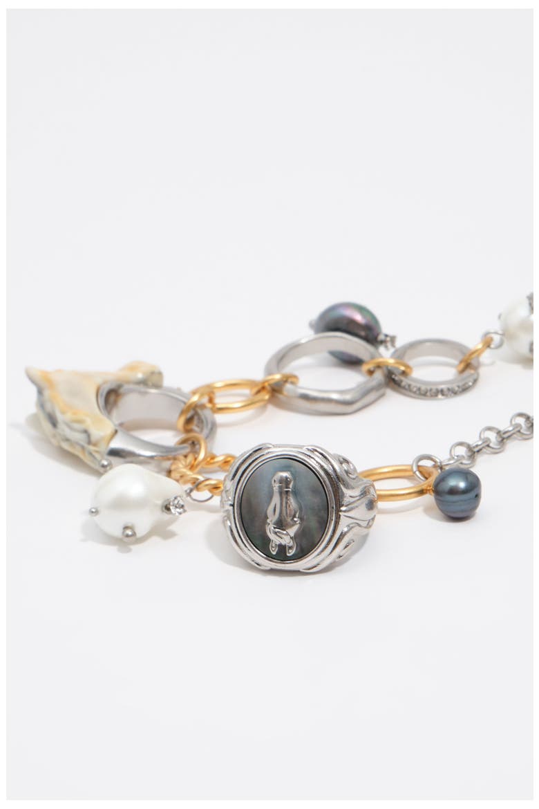 Chain Necklace with Horse Rings, Alternate, color, DARK SILVER