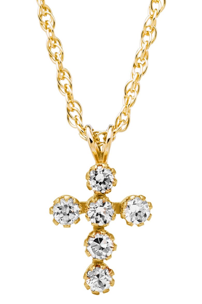 14k Gold & Cubic Zirconia Cross Necklace, Alternate, color, GOLD