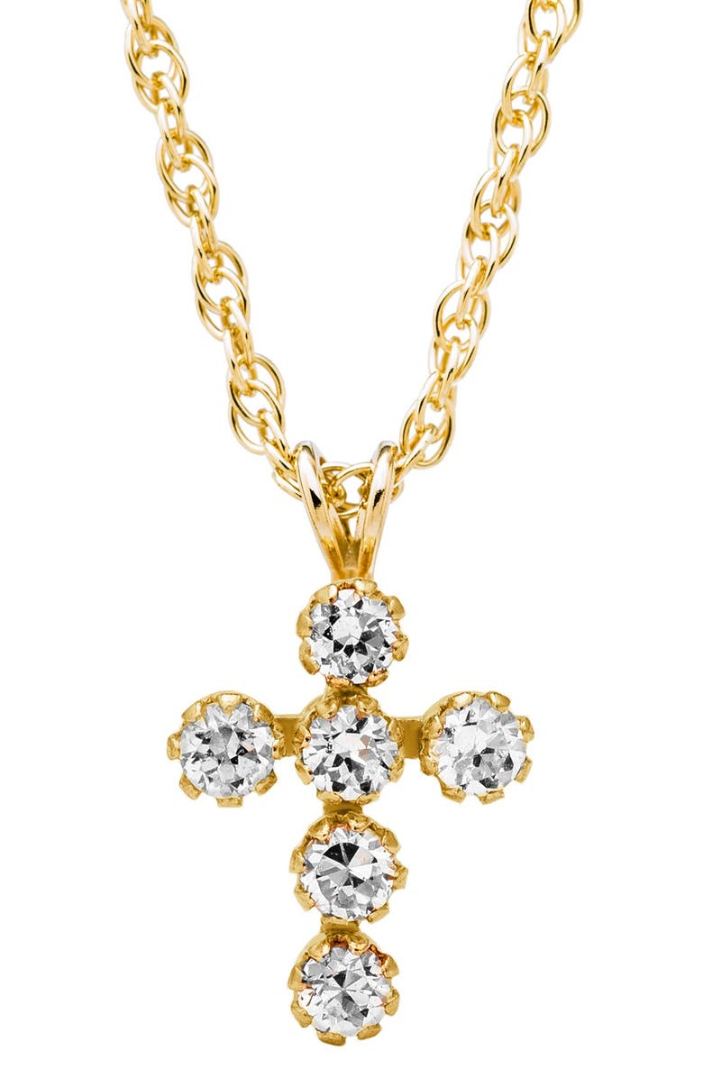 Mignonette 14k Gold & Cubic Zirconia Cross Necklace, Alternate, color, Gold
