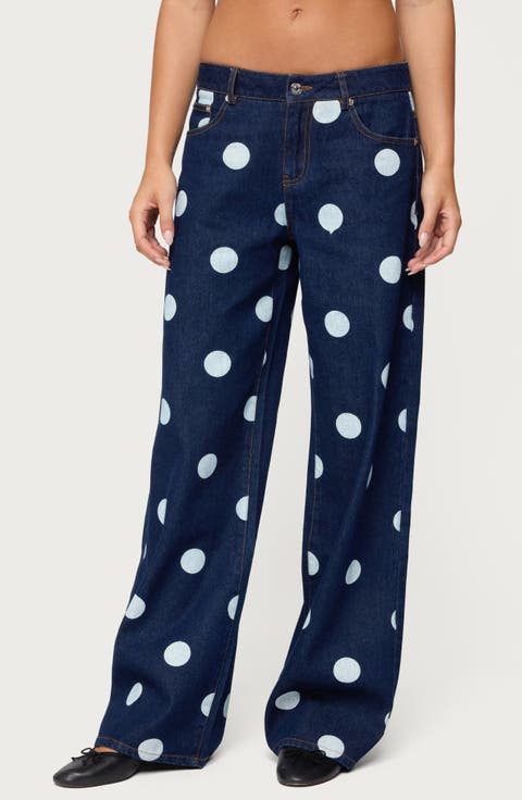 Leyah Polka Dot Low Rise Wide Leg Jeans