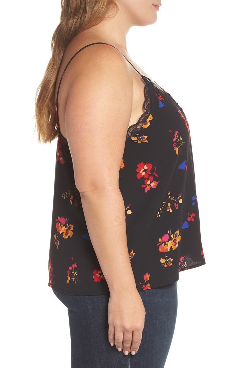Print Lace Trim Camisole, Alternate, color, BLACK FLAT FLORAL