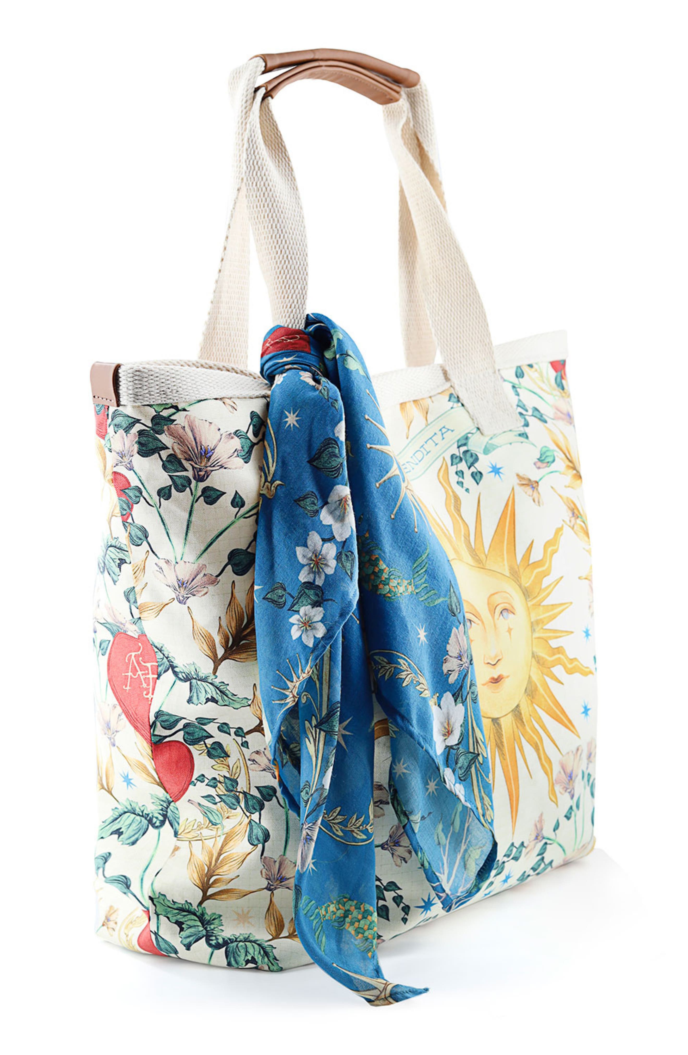 Agua Bendita Lucia Solstice Print Tote Bag, Alternate, color, White