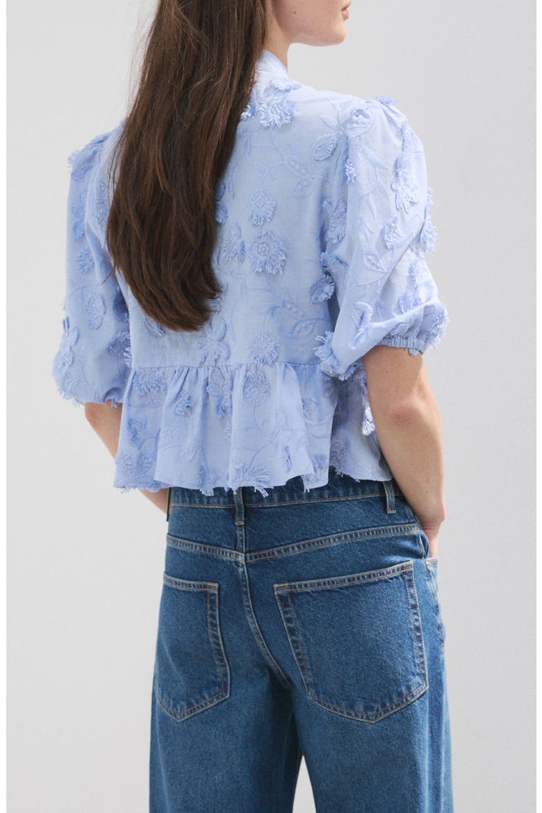 Floral Puff Sleeve Peplum Top, Alternate, color, SKY BLUE