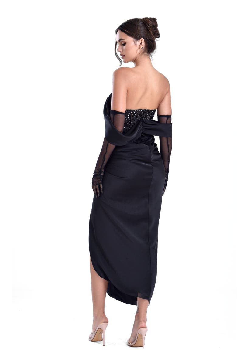 Miss Circle Stella Off Shoulder Crystal Corset Satin Gown, Alternate, color, Black